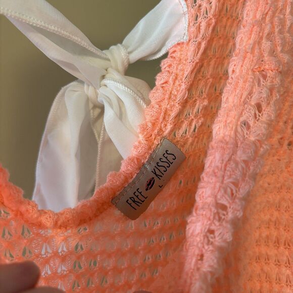 Free Kisses Juniors 3/4 Sleeve Peach Pullover Lightweight Bow Shirt Size Large - Picture 5 of 6